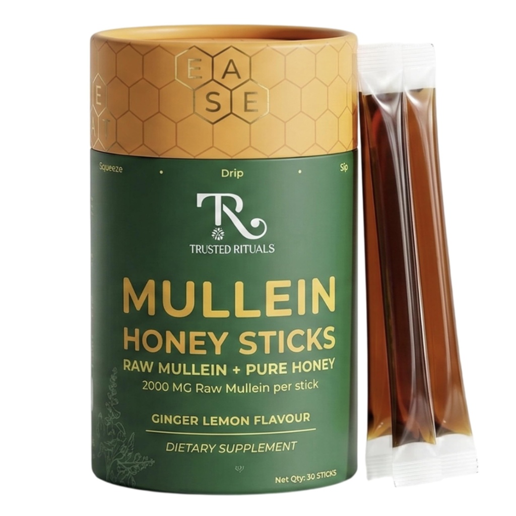 Mullein Honey Sticks - 2000mg Mullein per Stick – Aids Lung Detox & Respiratory Health Support – Mullein Leaf Extract Supplement with Raw Honey – Ginger Lemon Flavor – Supports Throat Soothing & Seasonal Comfort – For Smokers and Seasonal Support - 30 Sticks