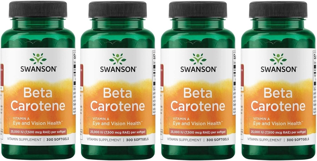 Swanson beta karoten Vitamin A 25000 i.e. softgels - zdravje kože, oči in imunskega sistema - antioksidantna podpora - 7500 μg (300 kapsul) (4 pakiranja)