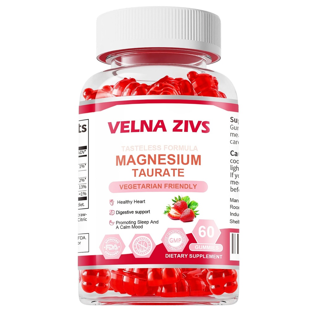 Magnezij Taurate Gumies 1800mg, Magnezijev Taurate dodatek, visoka absorpcija& žvečljiv za otroke in odrasle, Mišice in srce zdravje podpora, Vegan, Gluten brezplačno, 60 Štetje