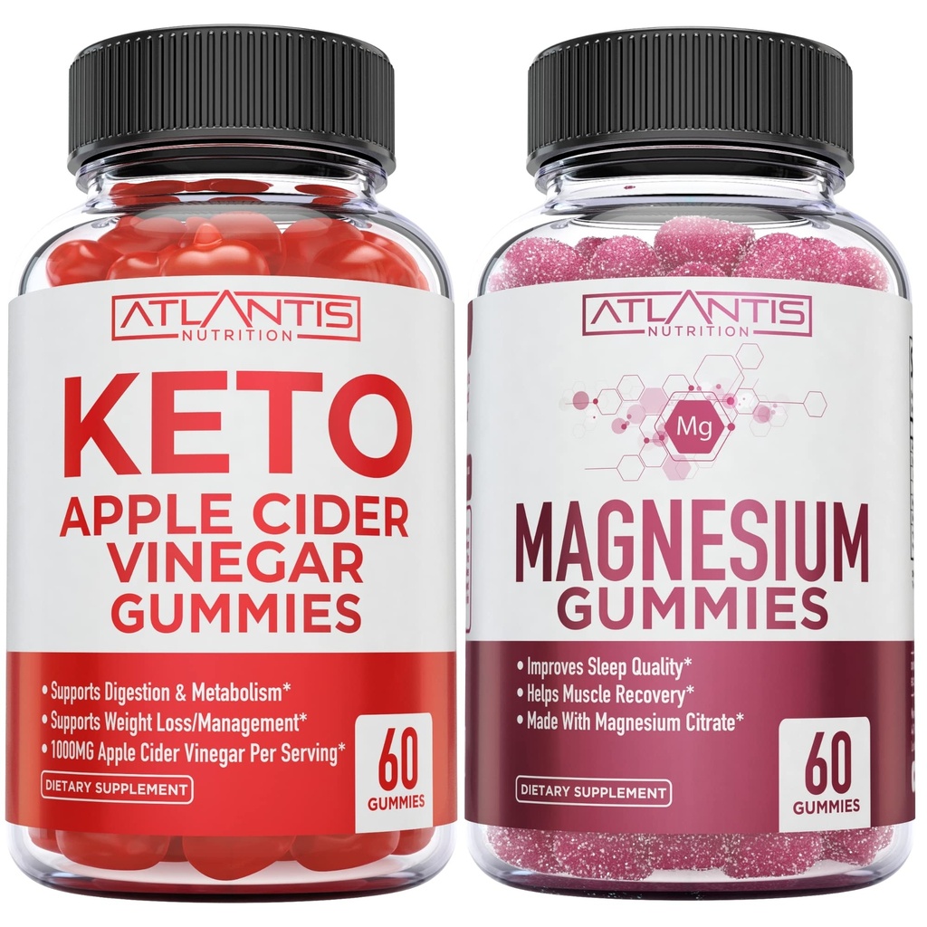 60 Keto Apple Cider Vinegar Gumies Napredna izguba teže + 60 Magnezij Gumies Formulated z 770 MG magnezijev citrat.