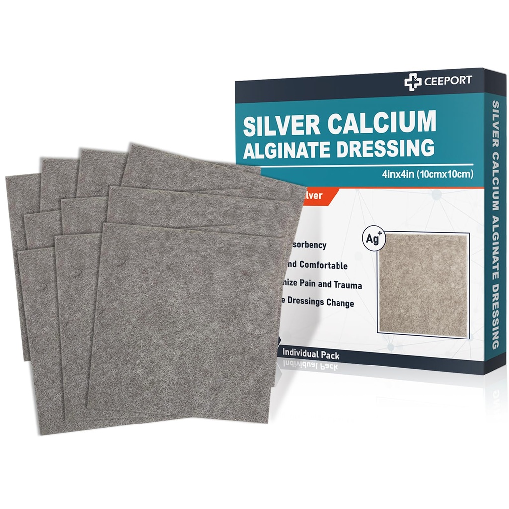 Ag Silver Calcium Alginate Rane obleko Pads, 4'x4' obliži, 10 Posamezni paket, mehko srebro obleke za nego ran, Nežno visoko Absorbent oblačenje, Non Stick Gaze Pads za rane