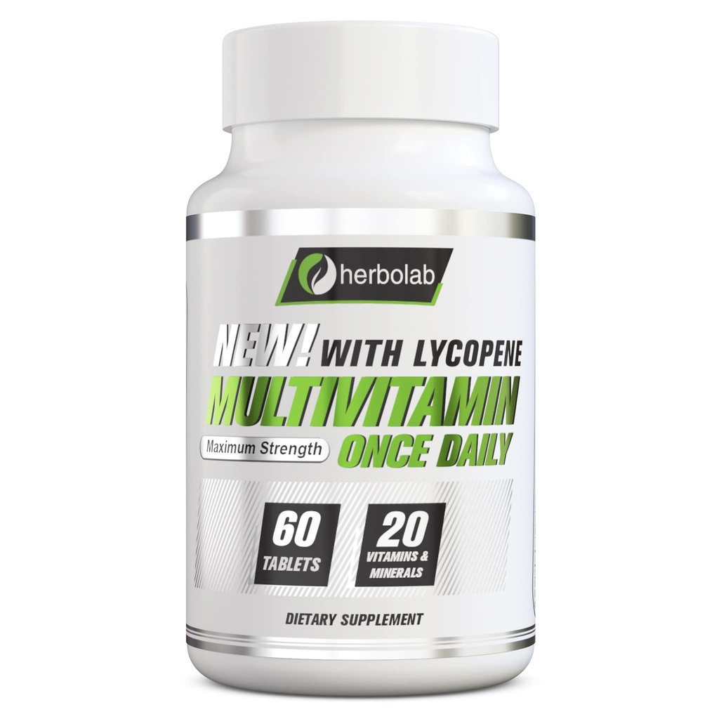 herbolab multivitamin enkrat na dan, največja jakost vitamini A, C, D, E, K, B1, B2, B6, B12, niacin, kalcij, magnezij, cink, selen, baker, mangan, krom z likopenom, 60 Število 2 Mo