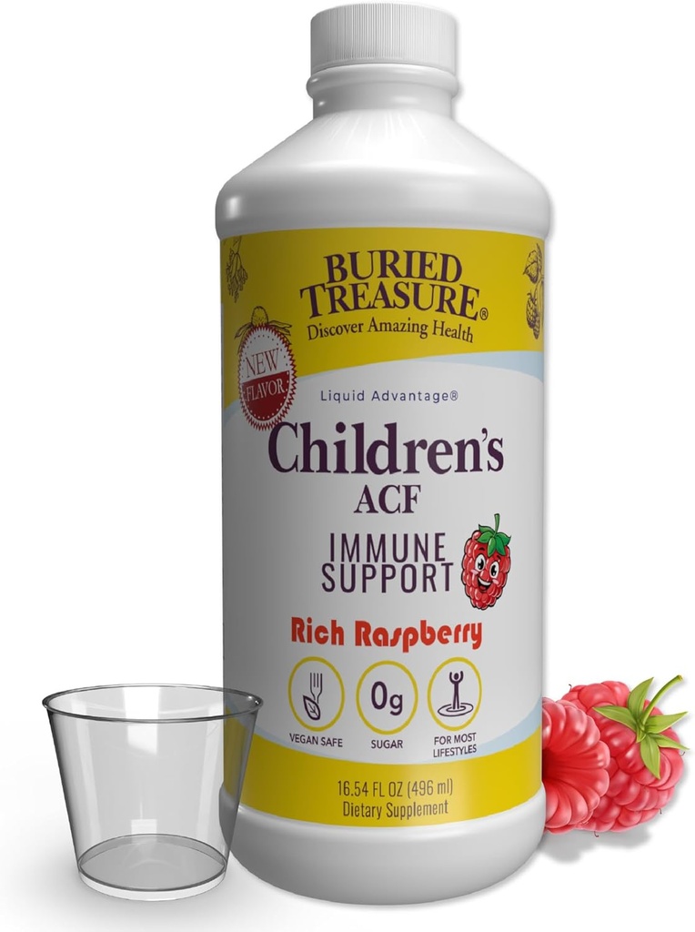 Zakopani zaklad Otroci ACF Napredna Imunska podpora, Cherry Flavor, 16oz w/Dose Cup, Imunski obnovitveni dodatek za otroke, Liquid Herbal Immunity Formula w/Vitamin C Starejše Enchinacea cink