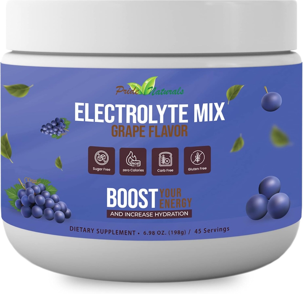 Elektrolit v prahu - osvežujoča regeneracija elektrolitov, brez sladkorja, brez glutena in vegana, Pure Keto & Paleo Hydration Piverage, Imunsko spodbujanje vitaminov (198 Grams, Grozdje)