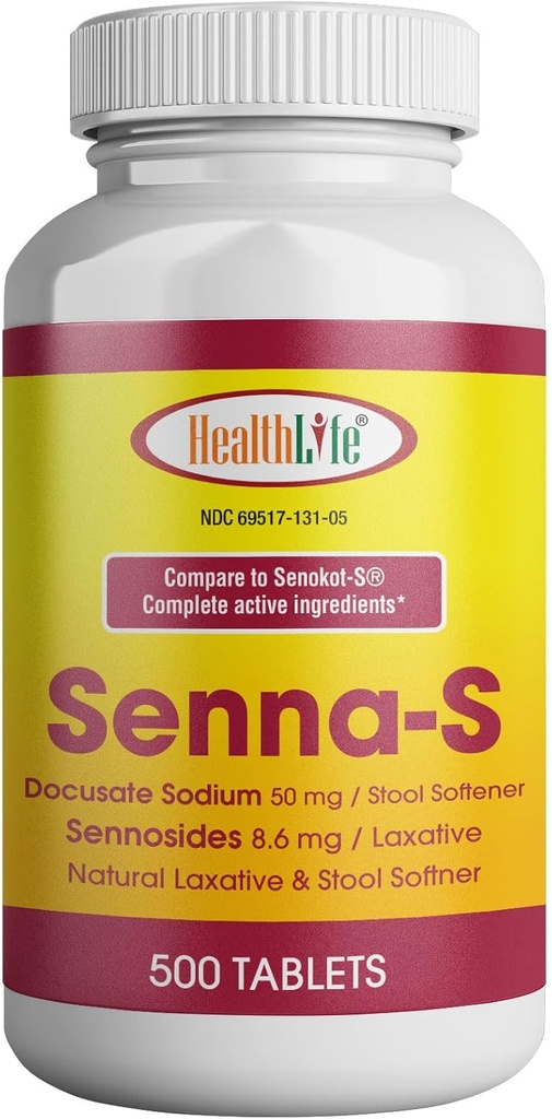 Tablete ZDRAVSTVENE LFE Senna-S, Senna Plus(odporna/srednja omela) Nežna čez noč Olajšanje občasnih zaprtosti Generic for Senokot-S (majhen (Pack of 1), 500)