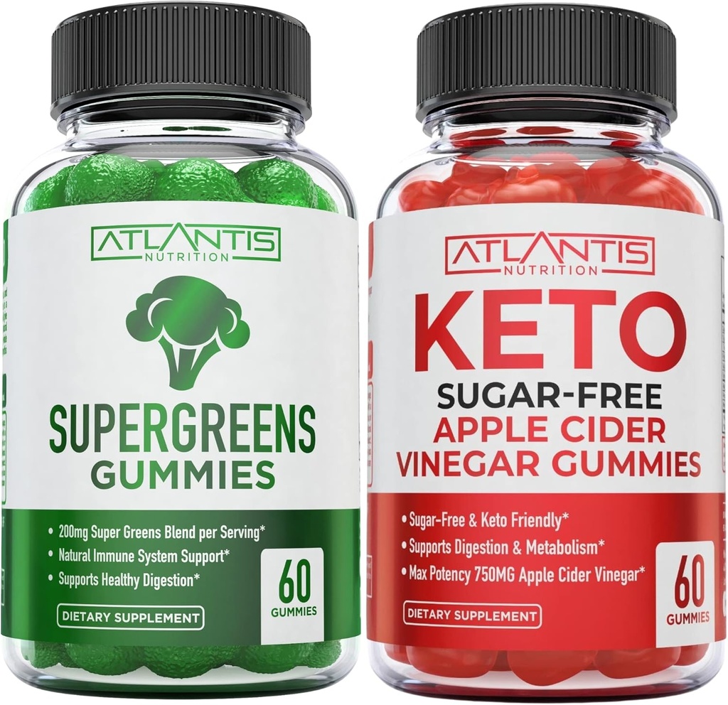 Atlantis Nutrition Superzeleni 60 Gumiji + Brez sladkorja Keto Apple Cider Kis 60 Gumies