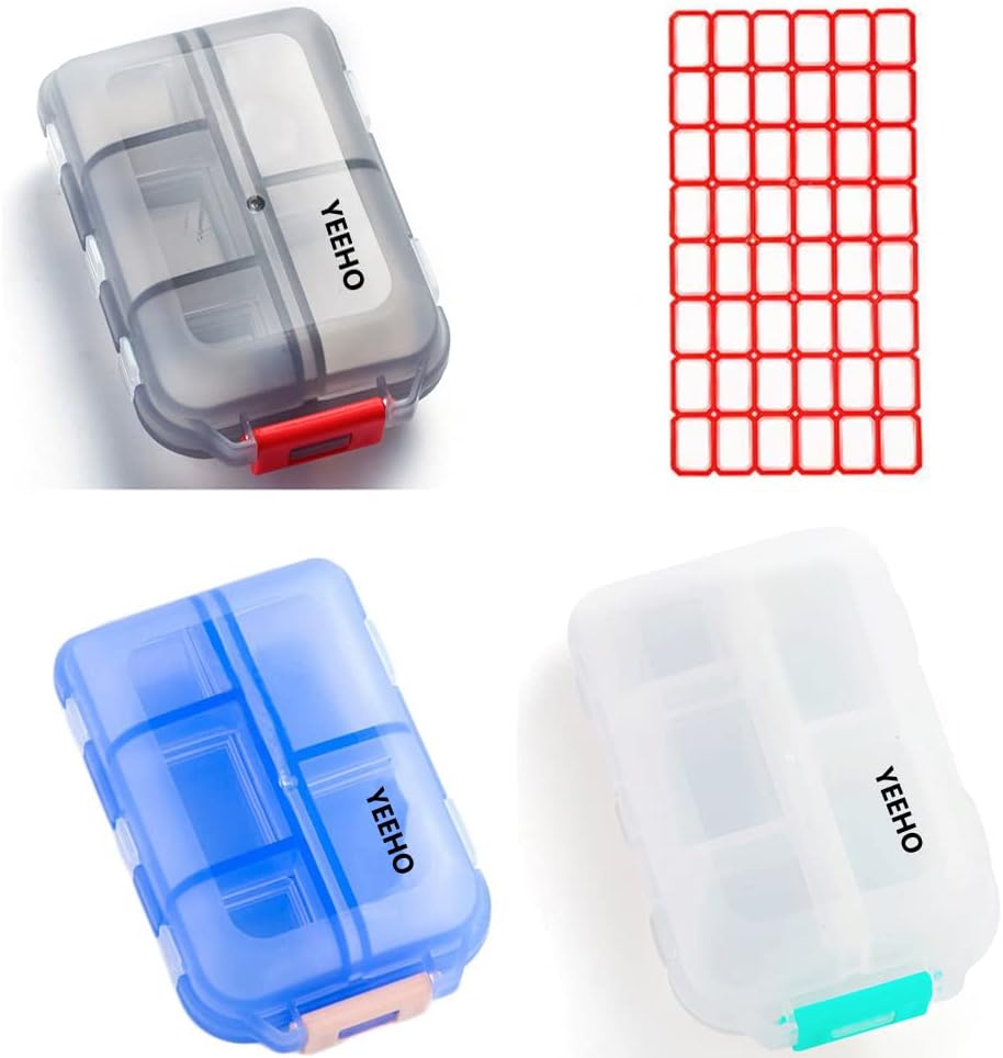 Zabojnik tablete (3 paketi) - Prenosni Majhni dodatki Tableta Kontejner Škatla z 10 predelki - Medicine Kapsule Vitamin Fold Flip Organizator Dispenser Imetnik Skladišče za potovalno žepno torbico