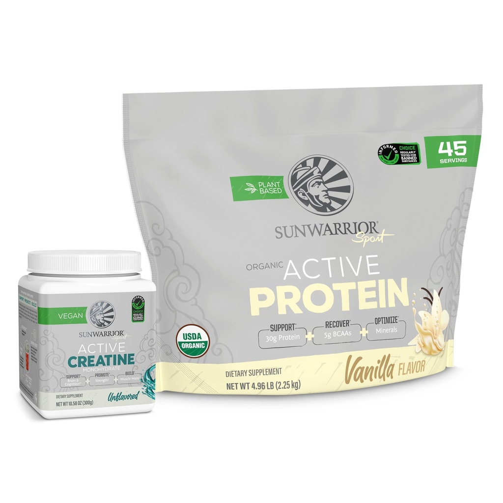 Sunwarrior Active Organic Protein Powder rastlinsko-bazen vanilija arome 45 Serving & Kreatin monohidrat Powder 60 Serving