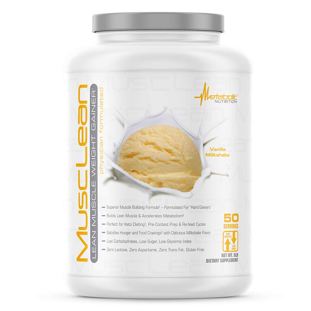 Presnovna prehrana - Musclean - Milkshake, Whey High Protein Meal Nadomestek, Vzdrževalna prehrana, Nizka vsebnost ogljikovih hidratov, Keto dieta, Prebavni encimi, Vanilla, 5 Pound (50 serov)