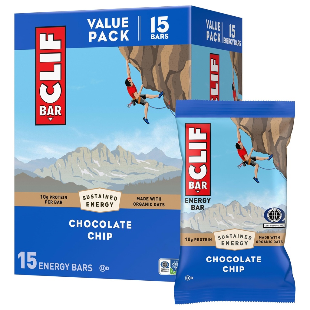 CLIF BAR - Energy Protein Bars - Čokolada Chip - izdelan z organskimi ovesi - Energy Bars - Non-GMO - (15 Pack)