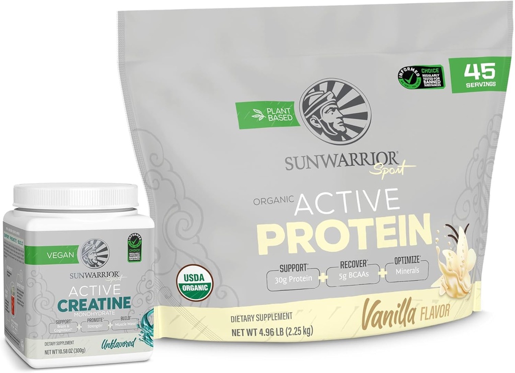 Sunwarrior Active Organic Protein Powder rastlinsko-bazen vanilija arome 45 Serving & Kreatin monohidrat Powder 60 Serving