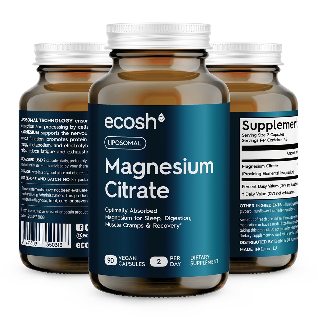 Liposomske kapsule magnezijevega citrata – visoka absorpcija Magnezijev dodatek za zaprtje, spanje, mišične krče in regeneracijo 