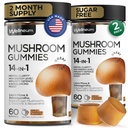 Gobe Gumies 5000 Mg 120 Pcs (2 paket) - Levja griva in 9 Adaptogene gobe Mešanica - Ashwagandha, L-Theanine - Gobe Gumies for Energy, Immunity, Focus, Brain Boost - Brez sladkorja in GSO