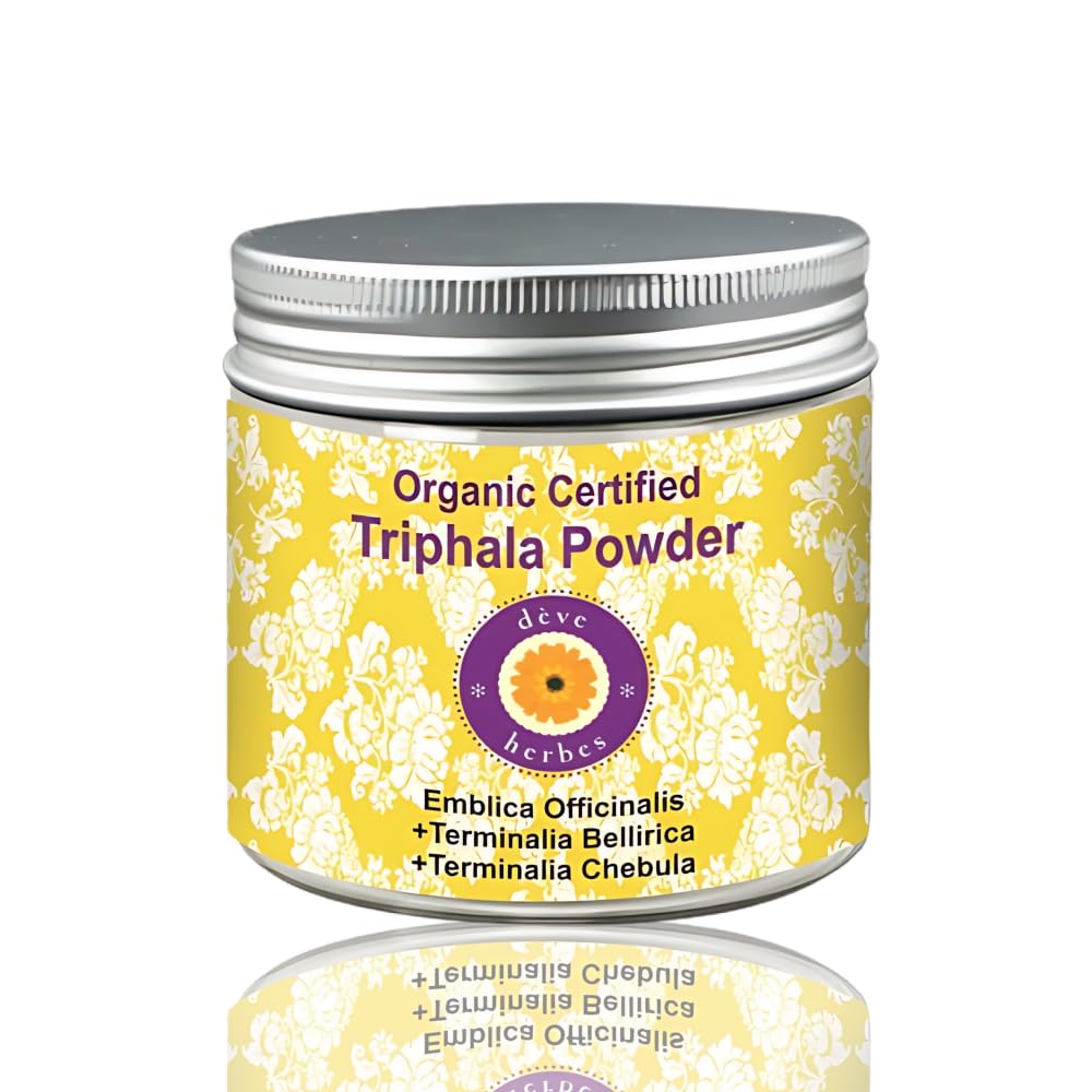 Deve Herbes Pure Triphla Powder (Emblica officinalis) + (Terminalia belerica) + (Tterminalia chebula) Organic Certified Natural Terapy stopnje 200gm, (7.05oz)
