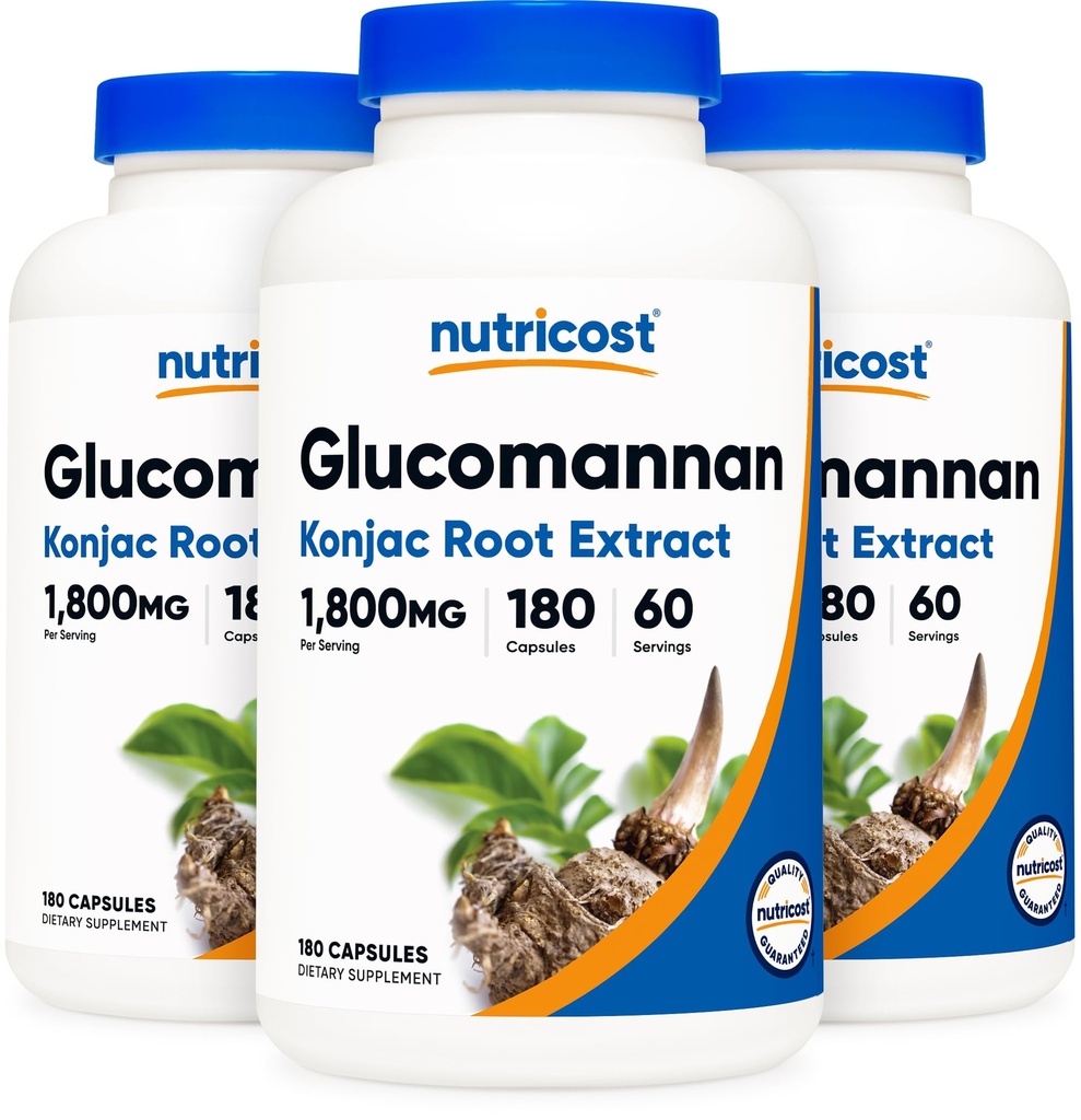 Nutricost Glucomannan 1.800mg na obrok, 180 kapsul (3 steklenice)