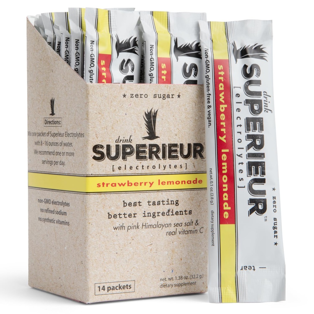 Superieur Electrolyte Powder Packets- Vegan Elektrolit Hidracija Powder w/Sea Minerali- Keto Prijazni, Non-GMO, Zero Sladkor Elektrolit Dopolnilo-Zdrav šport Napitek-Strawberry Limonada (14 Packets)