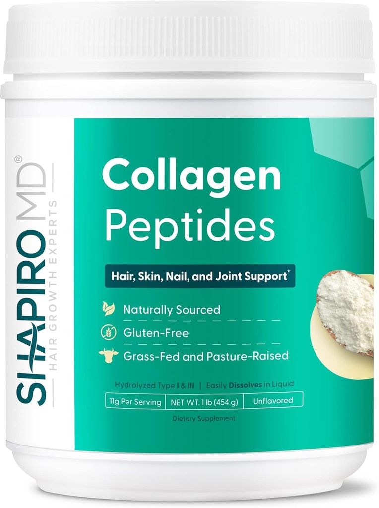 Shapiro MD Rast las Strokovnjaki Kolagen Peptides Powder, Kolagen Powder dodatek za lase, kožo, nohte in skupno podporo, I & III Hidroliziran Kolagen za enostavno absorpcijo, 11g Kolagen - 16 oz.