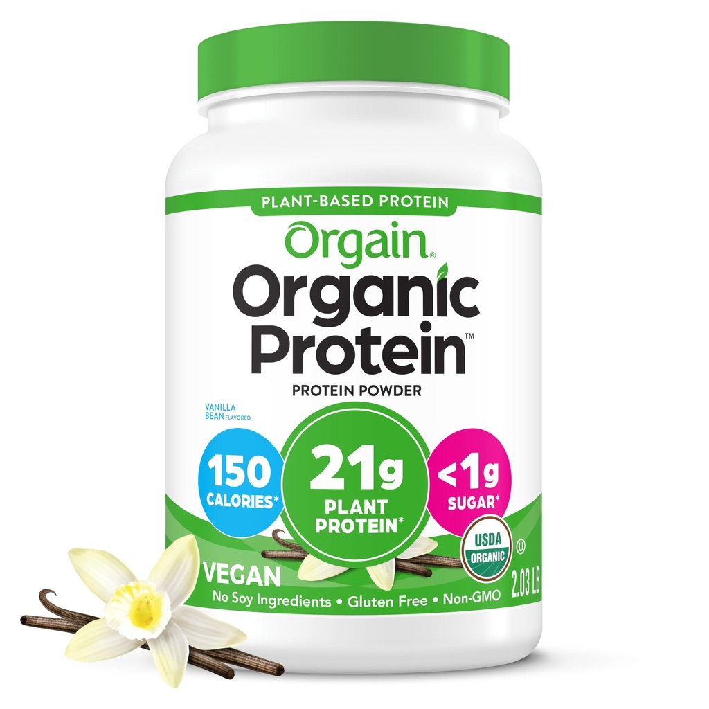 Orgain Organic Vegan 21g Protein Powder, Vanilla Bean, 2.03 lb