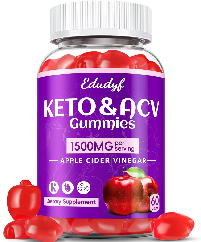 Keto ACV Gummies - 1500mg Apple Cider vingar Gummies s probiotiki, B12 in Keto podpora, Detox & Cleanse, GSO brezplačno & Vegan - 60 Count...