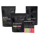 Športne raziskave Multi Flavor Hydrate Electrolytes Packets, nizozemski čokoladni aromatizirani sirotkin izolat v prahu in nearomatiziran L-glutamin