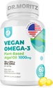 DR. MORITZ Vegan Omega-3 Mehkužci za odrasle in otroke, izdelani iz olja Algae z DHA EPA, Mali Algae Omega 3 Dopolnila, Vegan, 60 grof