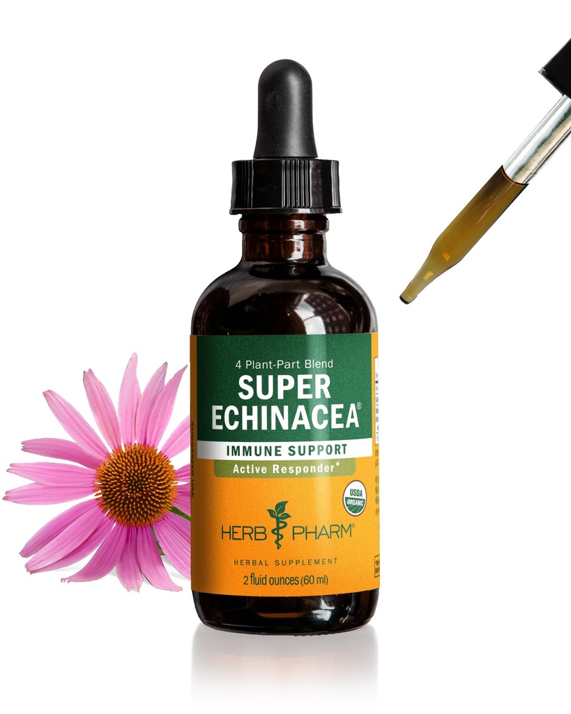 Herb Pharm Certified Organic Super Echinacea Tekoči ekstrakt Kapljice za podporo aktivnega imunskega sistema, 2 Oz