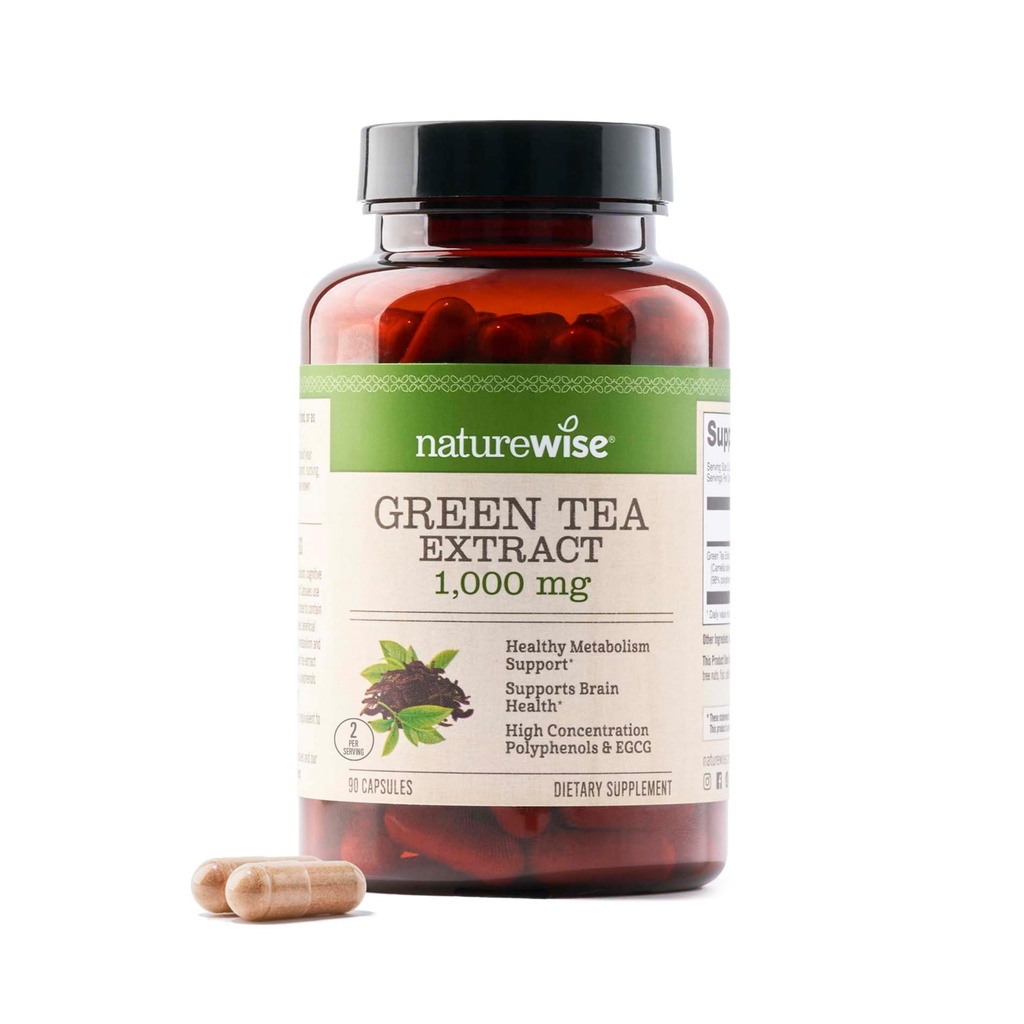 NatureWise Green Tea Extract kapsule 1000 mg - 50% EGCG & 98% Polifenoli - ekstra jakost tablete zelenega čaja - antioksidanti za zdravje srca in energijo - Vegan, Non-GMO - 90 Count[45-dnevna zaloga]