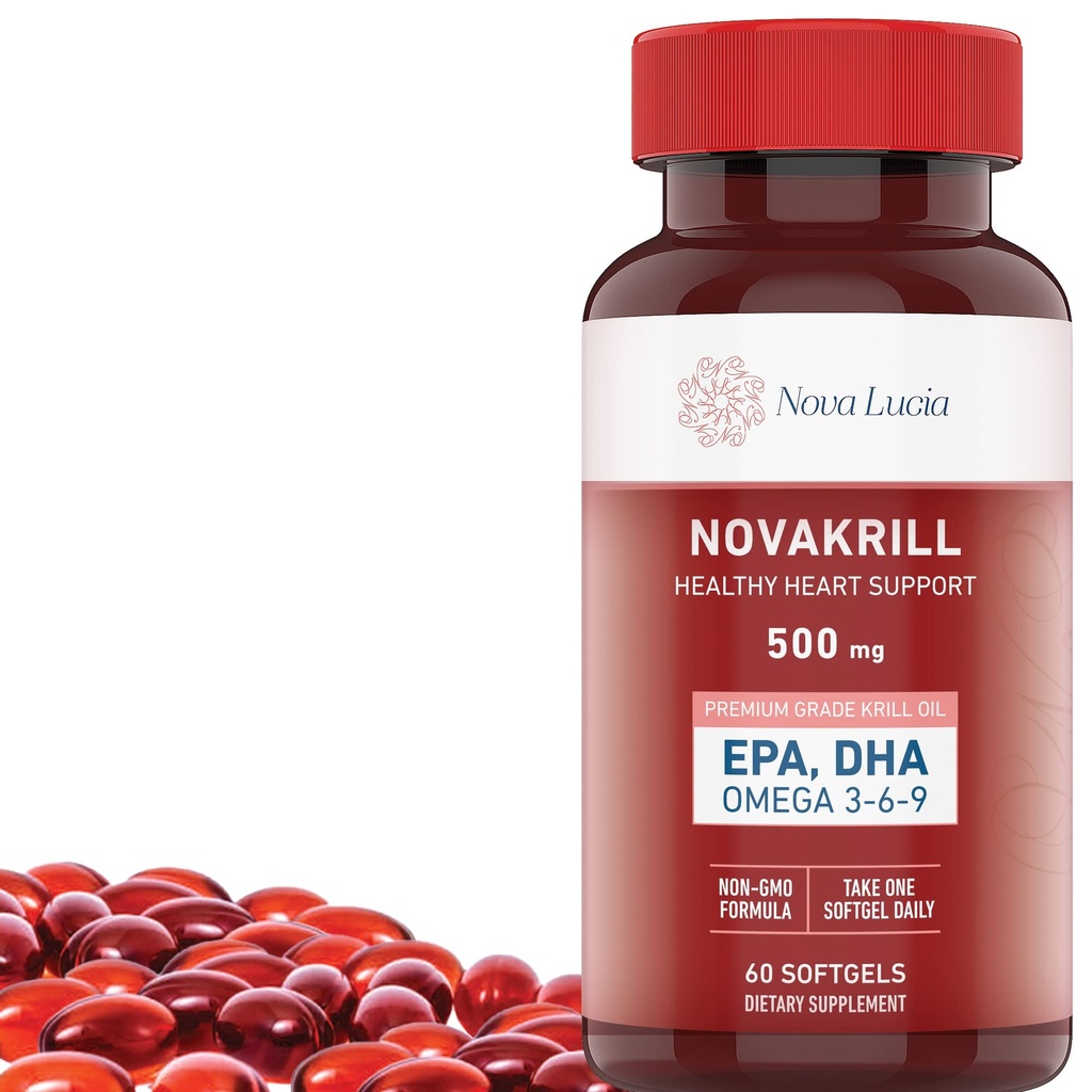 NovaKrill Krill Oil Omega 3 dodatek – 1000mg Softgels z EPA, DHA, Astaksantin – Brez ribjega pookusa – Enostavno pogoltniti Antarktično olje Kril – 60 tekoče kapsule