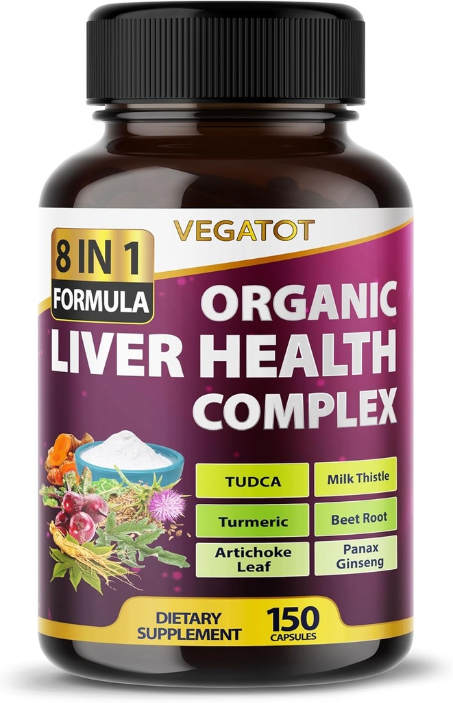 VEGATOT Liver Health Complex Formula **USA Made and Tested** Visoka moč s TUDCA, Milk Thistle, Beet Root, Artichoke Leaf, Panax Ginseng, Astragalus, Tumeric - Clean & Detox Formula