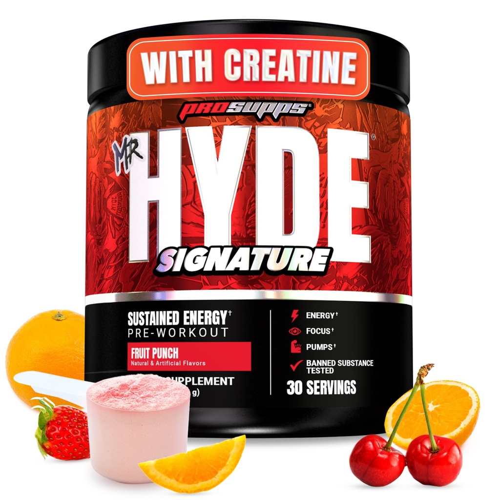 PROSUPPS Hyde Signature Pre Workout Powder s kreatinom, Beta Alanine & Caffeine - Performance, Energy & Endurance - Clean Fitness & Gym dodatki za moške in ženske (Fruit Punch, 30 Servings)