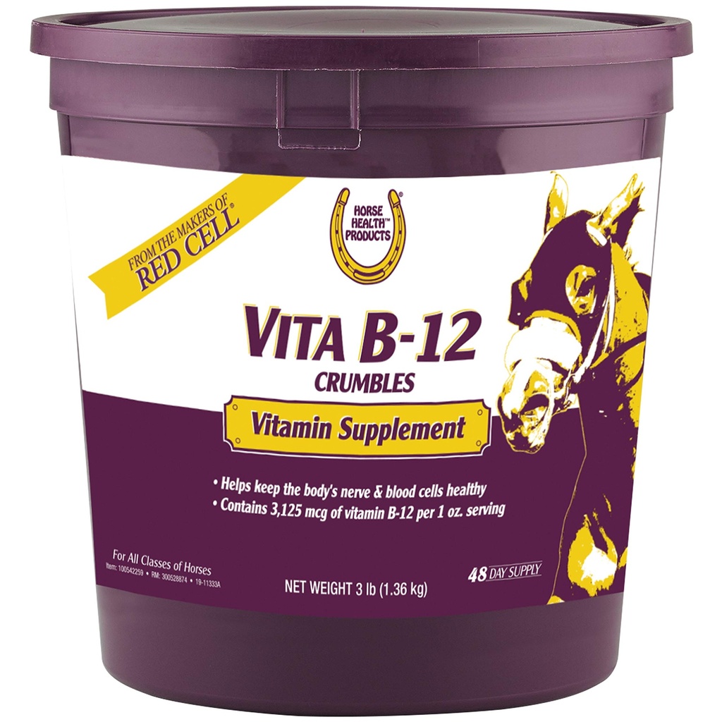 Horse Health Vita B-12 Crumbles Supplement for Horses, Supports red Blood Cell Production for Peak Performance, 3 pounds, 48 Day Supply