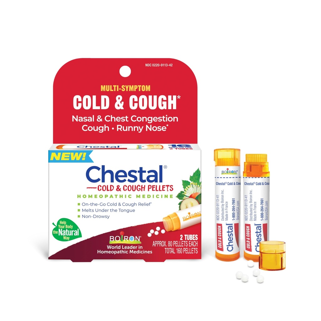 Chestal Adult Cold & Cough Pellets for Nasal & Chest Congestion, Fitful Cough, Sneezing, Occasional Minor Sore Throat, and Runny or Stuffy Nose - 2 Count (160 Pellets)