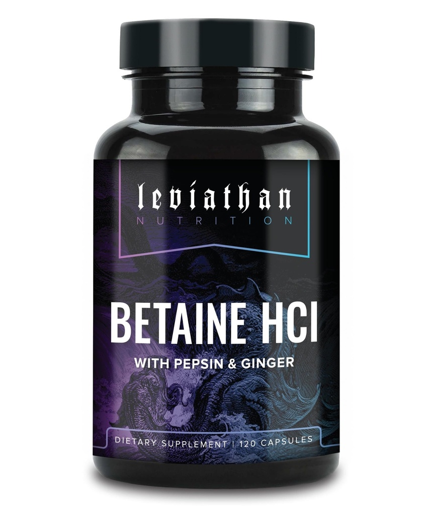 Leviatan Betain HCl s Pepsin & Ginger - Prebavne encime Dopolnilo za digestivno pomoč in podporo, želodčna kislina in absorpcija hranil