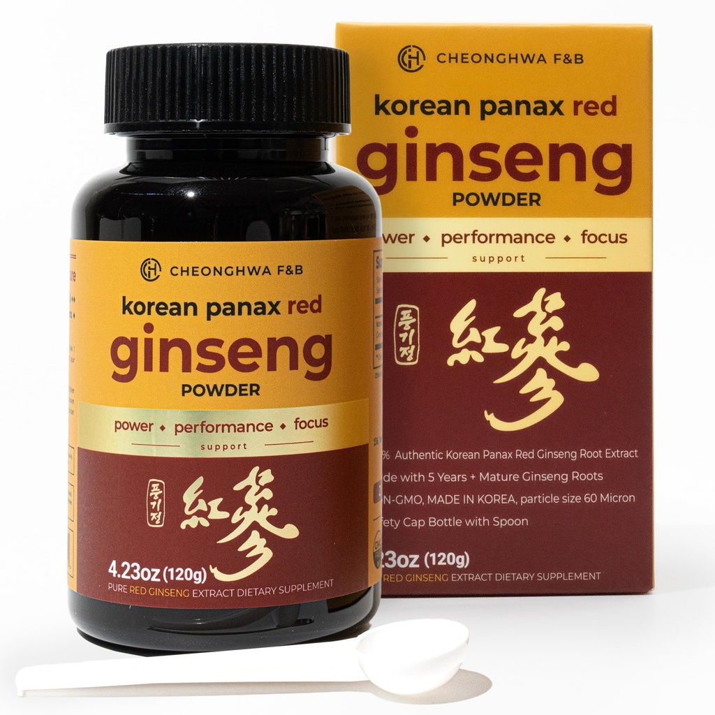 CHONGHWA F&B Panax ginseng prašek, 10% ginsenozid (skupni 20.000 mg, 4 mesečni odmerek), 4,23oz, +5 leto Gojena korejska rdeča panax ginseng, Fokus & Imunska podpora, Ultra fini prašek, Non-GMO