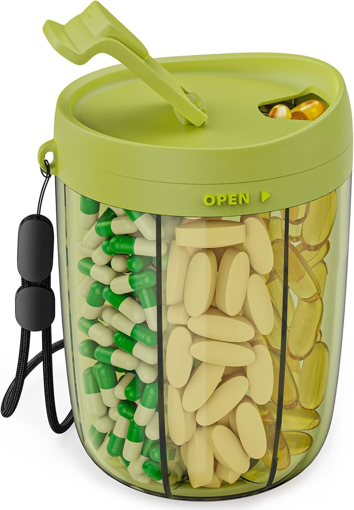 PULIV velike tablete Bottle Organizer, Dopolnilo Organizator za Holding 6 Različni vitamini, Pill Box Primer z Anti-Mixing & Široko odpiranje Design, Enostaven za pridobivanje Meds in 20 Pcs Stick-on nalepke, Zelena