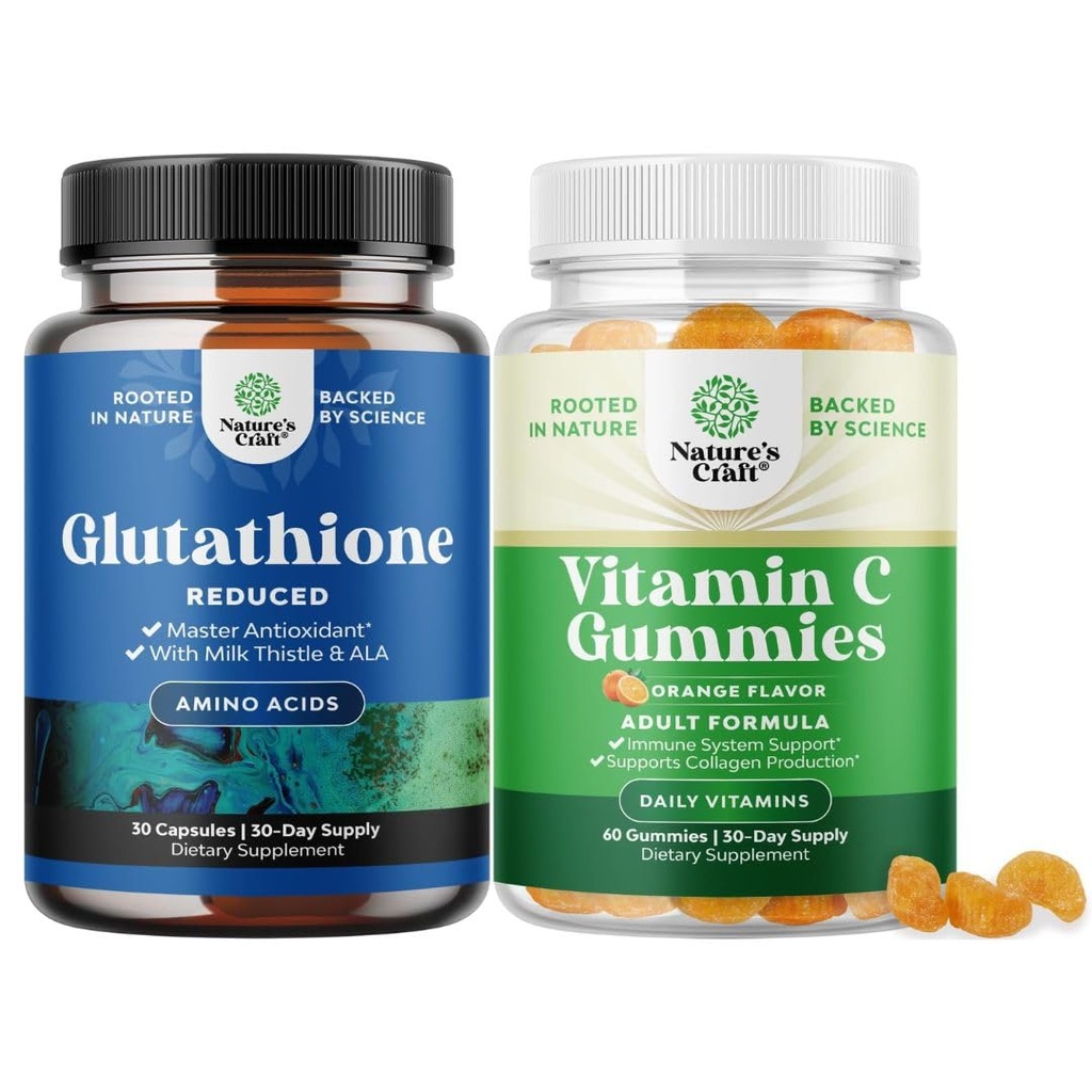 Sveženj zmanjšanega glutationa z mlečnim osatlom - 500 mg na serviranje čistega L glutationa in žvečljivega vitamina C Gumijev za odrasle - Askorbinska kislina naravna Gummy Imune Booster & Cold Remedy