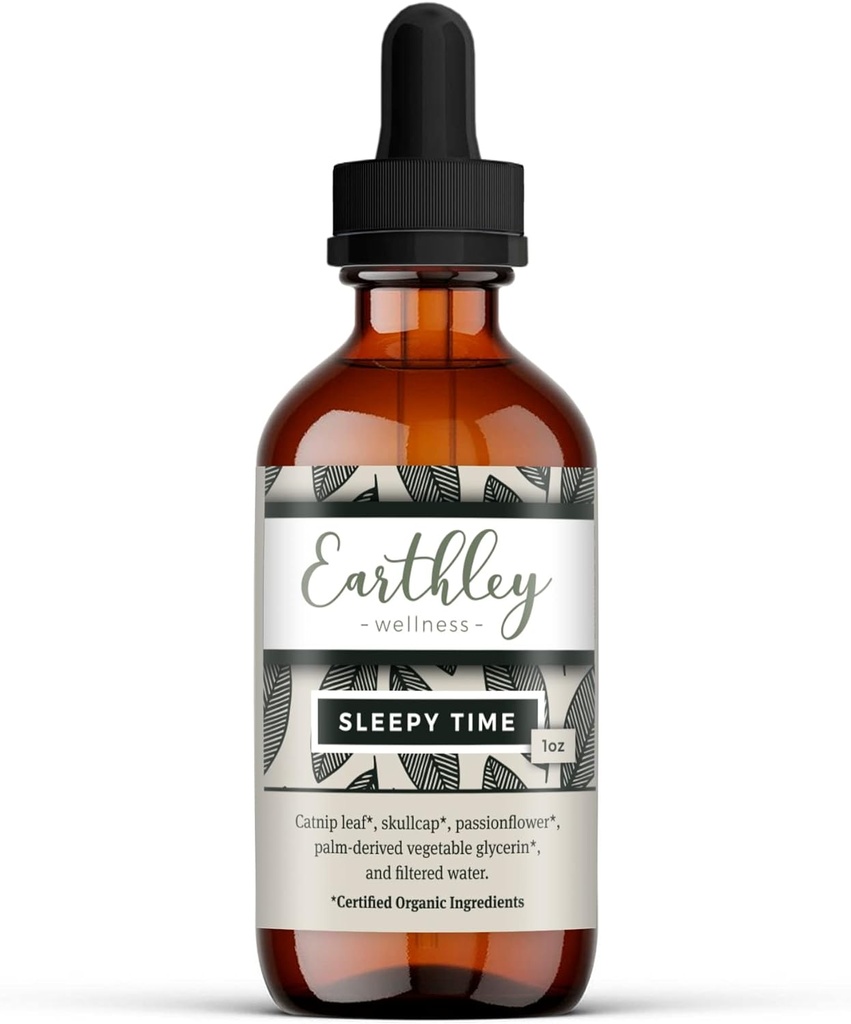 Earthley Wellness Spanje čas, naravni zeliščni spanje podpora za odrasle in otroke, Umirjanje ekstrakt za sprostitev in mirne noči, alkohol brez, izdelan z Catnip, Scullcap, in pasijonka (1oz)