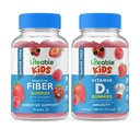 Življenjski sladkor brez preciotične vlaknine Otroci + Vitamin D Otroci, Gummies Bundle - Odličen okus, Vitamin dopolnilo, Gluten brezplačno, GSO brezplačno, Žvečljivi Gummy