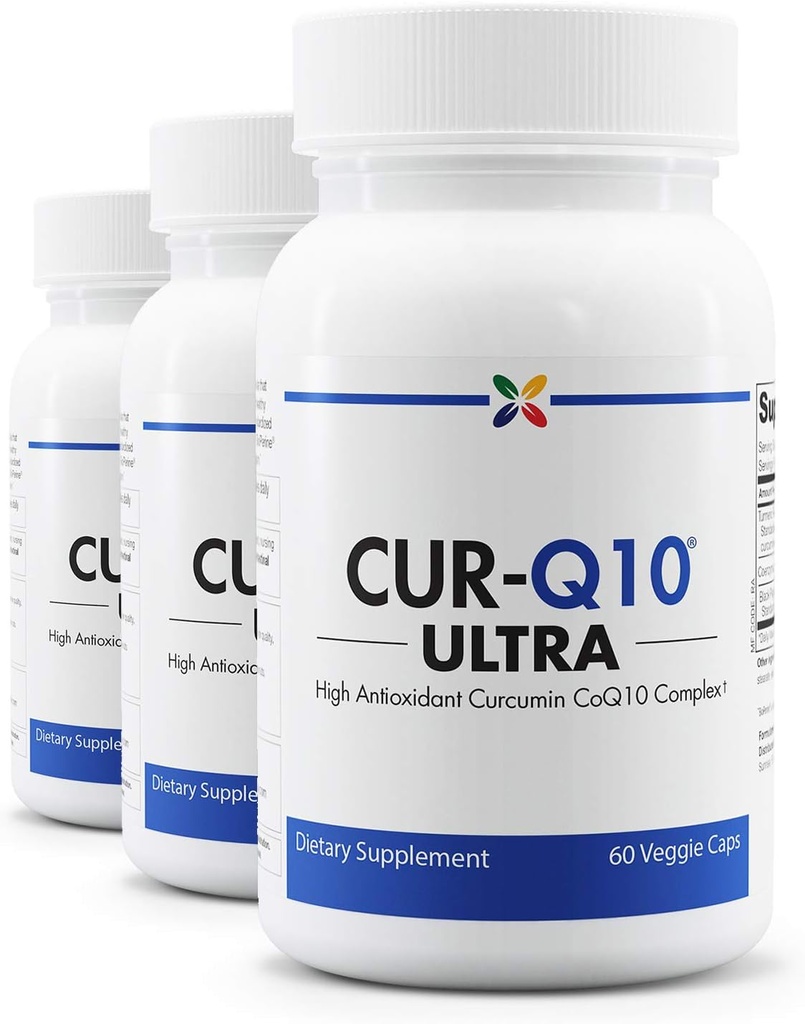 Ustavi staranje zdaj - CUR-Q10 Ultra Complex - Curcumin2K & MAX-Q10 - Zdravje možganov in srca, antioksidanti, podpora razpoloženju in skupna zdravstvena podpora - Kurkuma in črna paprika, CoQ10 - 60 Vcaps (3 paket)
