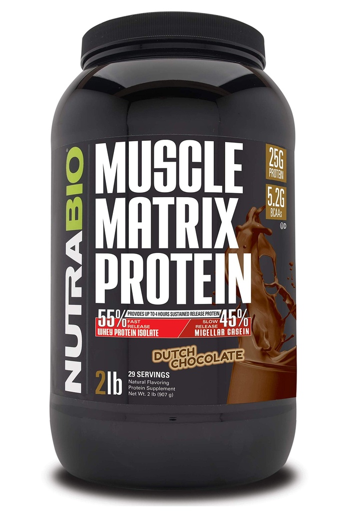 NutraBio Muscle Matrix Protein Powder - 25g beljakovin na Scoop - sirotkin izolat in micellar Casein Combo za hitro in počasi sproščanje - nizozemska čokolada - 2 funta, 28 odmerkov