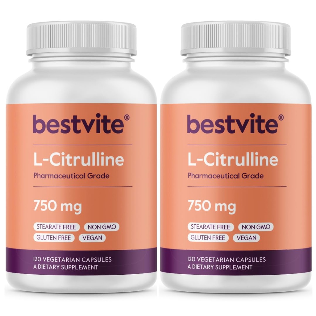 BESTVITE L- citrulin 750 mg na kapsulo (240 vegetarijanskih kapsul) (120 x 2) - brez stearat - brez Silice - brez filerjev - brez GSO - brez glutena - vegan