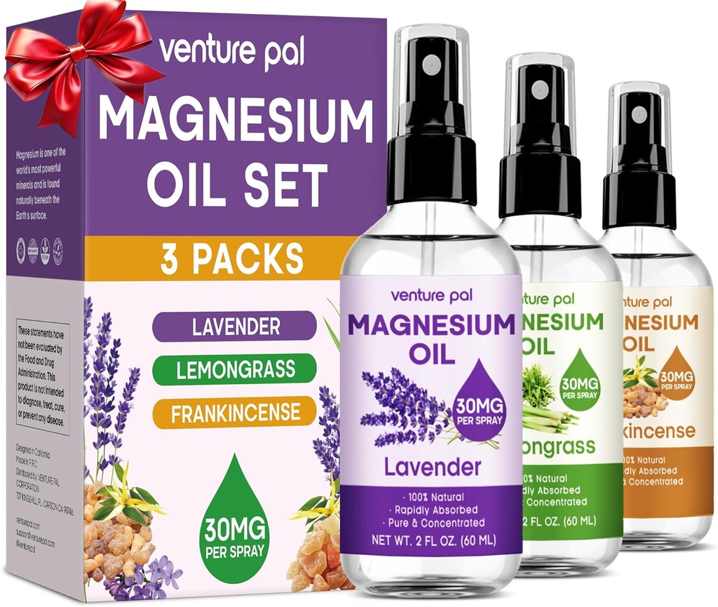 Venture Pal 3-Pack Topical Magnezijevo olje Spray Komplet za noge – Idealno darilo za sprostitev, boljši spanec, mišice Relief za noge in sklepe, zdravo lase & kožo. Hitra absorpcija, nemastna