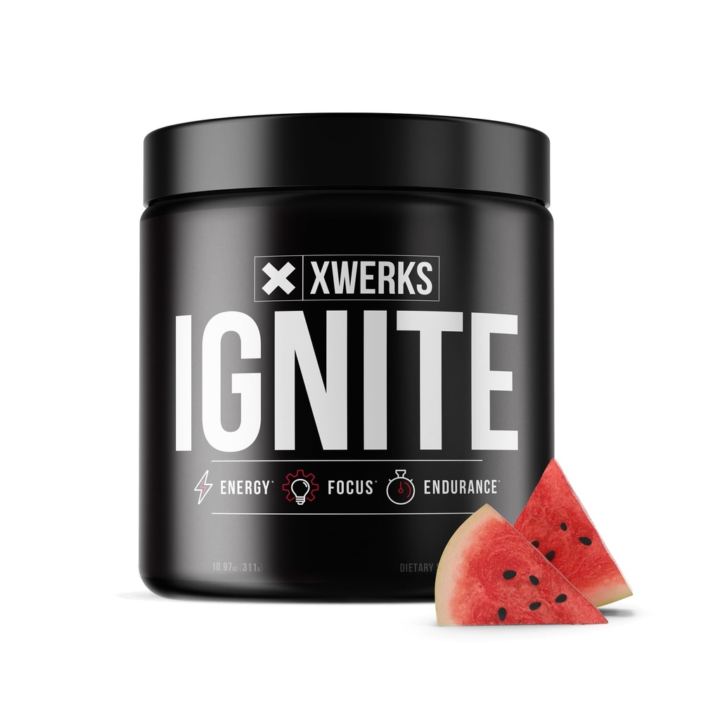 Xwerks Ignite Pre Workout Powder for Men and Women, Natural Preworkout Energy Drink Powder, Gluten Free Keto Formula for Endurance Stamina and Workout Focus, 150 mg Caffeine, 30 Servings, Watermelon