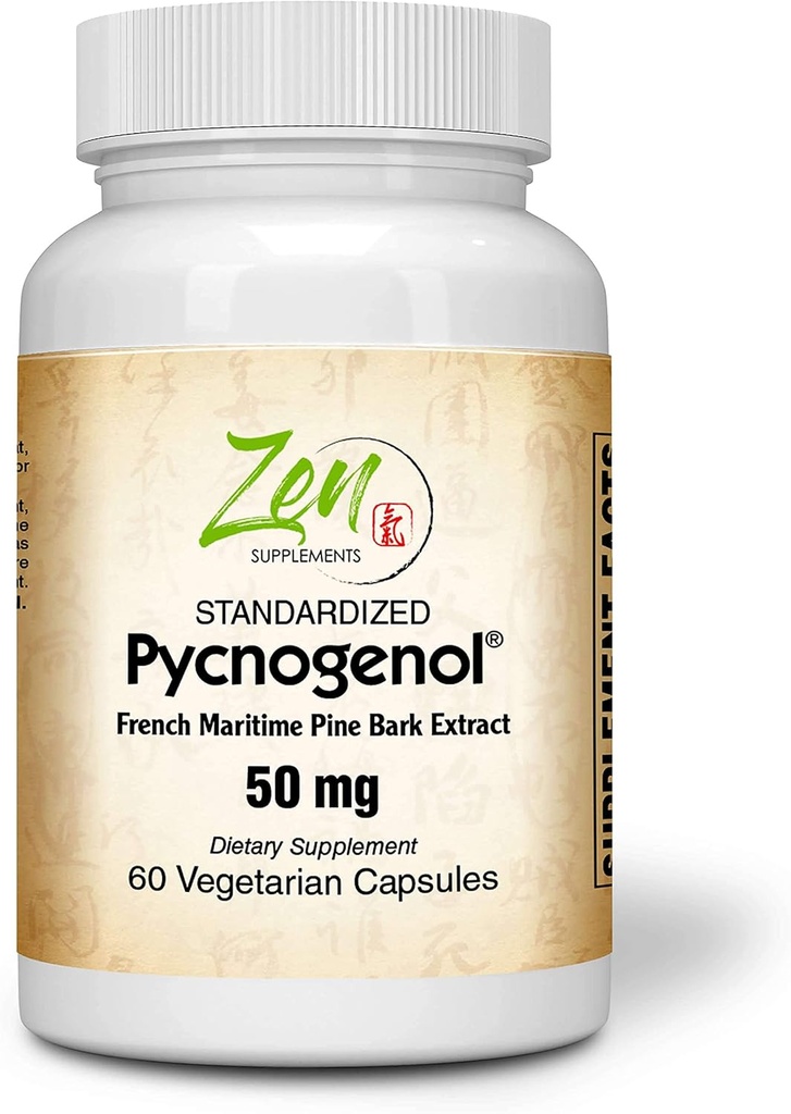 Zen Supplements Pycnogenol 50mg - Standardiziran francoski pomorski pine Bark Extract za antioksidant in vnetljiva podpora - Non-GMO, Gluten & Soy Free 60-Vegcaps