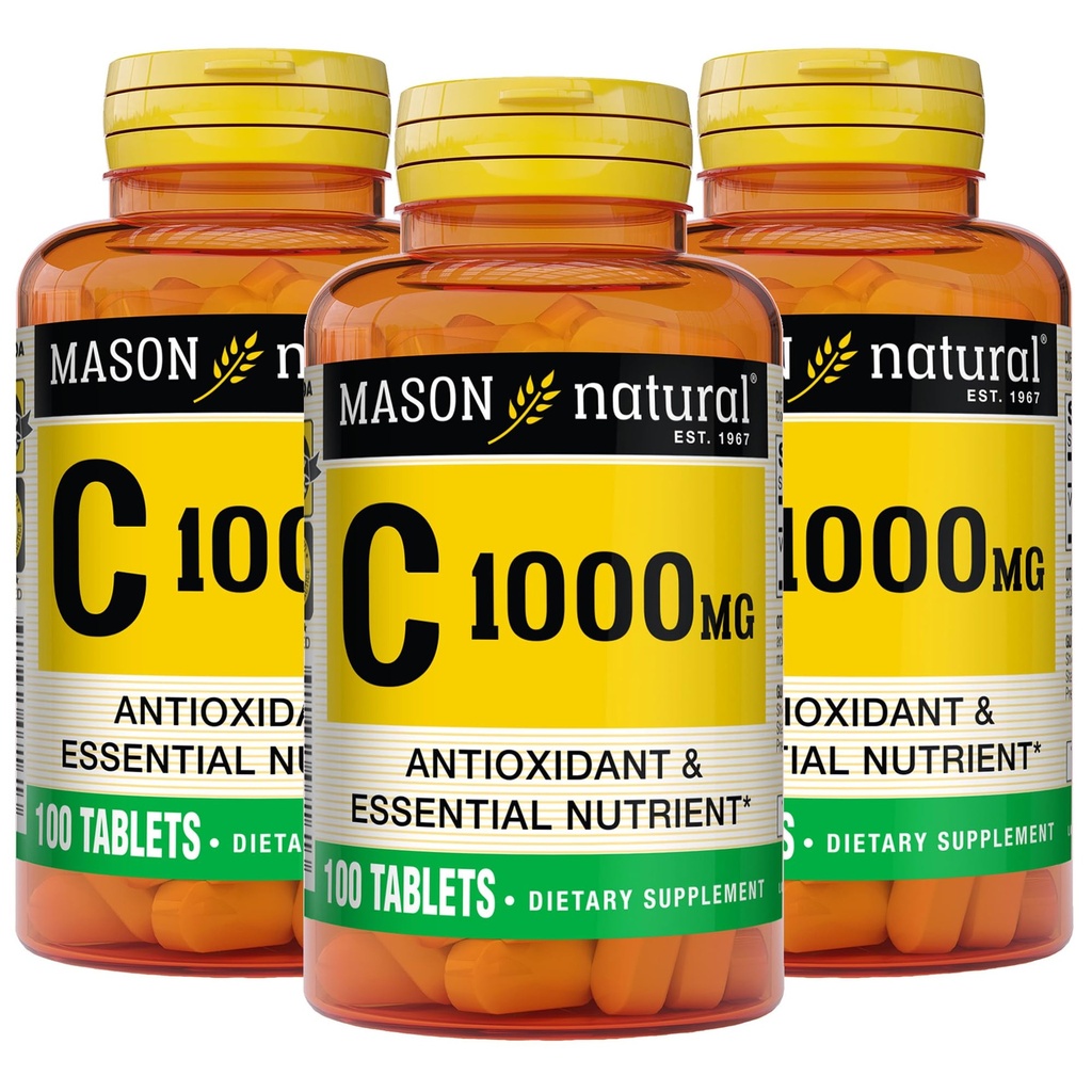 MASON NARAVNI Vitamin C 1.000 mg, 300 dan dobava, Podpira zdravo imunski sistem, Antioksidant in Essential Nutrient, 3 pakiranje