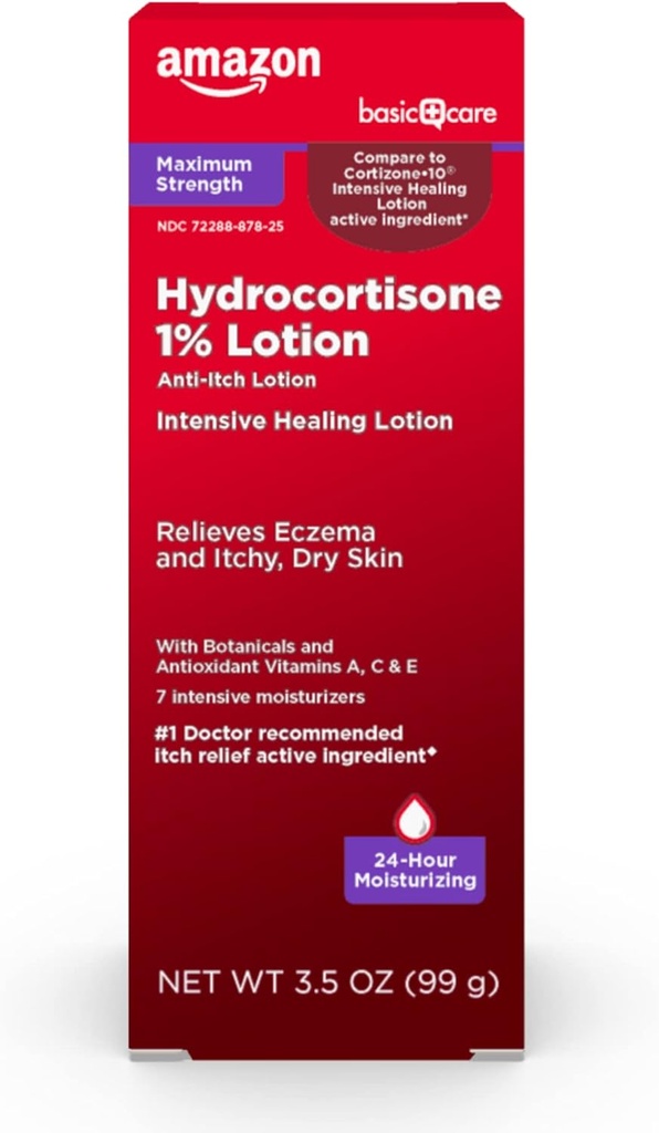 Osnovna nega Največja moč 1% Hydrocortison Anti-Itch losijon za ekcem, 3,5 unča (Pack of 1)