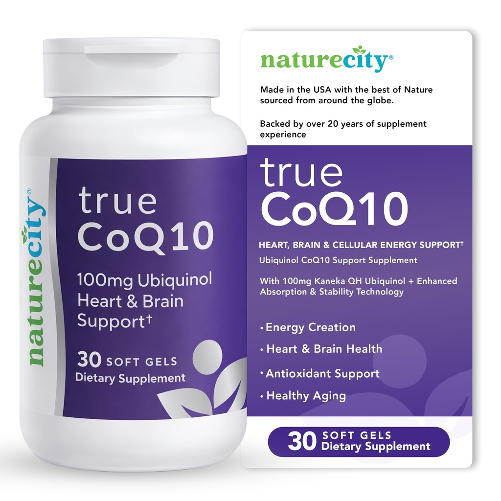 NatureCity True-CoQ10 Ubiquinol 100mg Zelo Absorbljiva in Stablized Kaneka QH CoQ10 Heart, Brain and Cellular Energy Supplement - (30 Soft Gels) Aktivni CoQ10 kot Ubiquinol