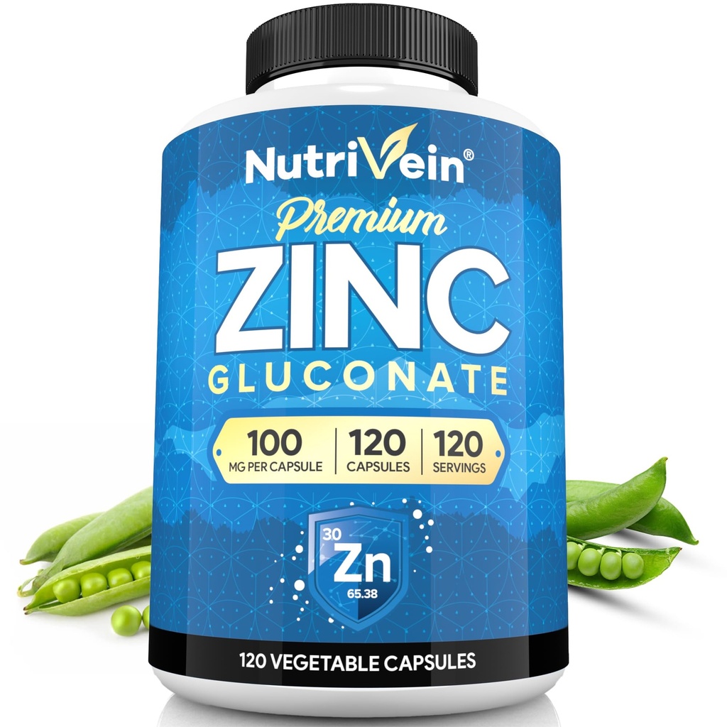 Nutrivein Premium Cinkov glukonat 100 mg - 120 kapsul: visokoabsorpcija Cinkov glukonat dopolnila za dobro počutje cele body - bistveni elementi za dobro počutje