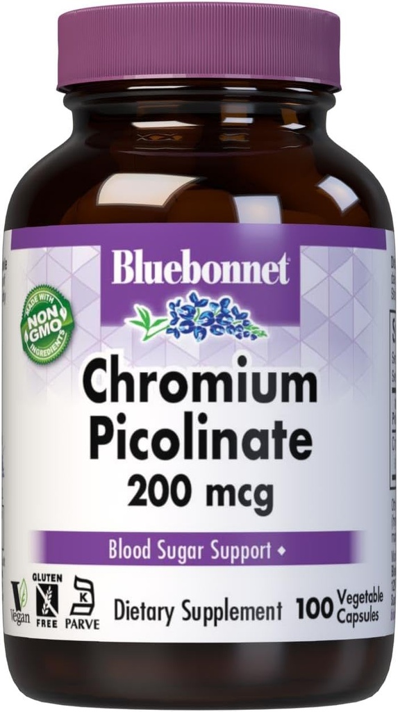 Bluebonnet Kromov pikolinat 200 μg, 100 vegetarijanskih kapsul, 100 števk
