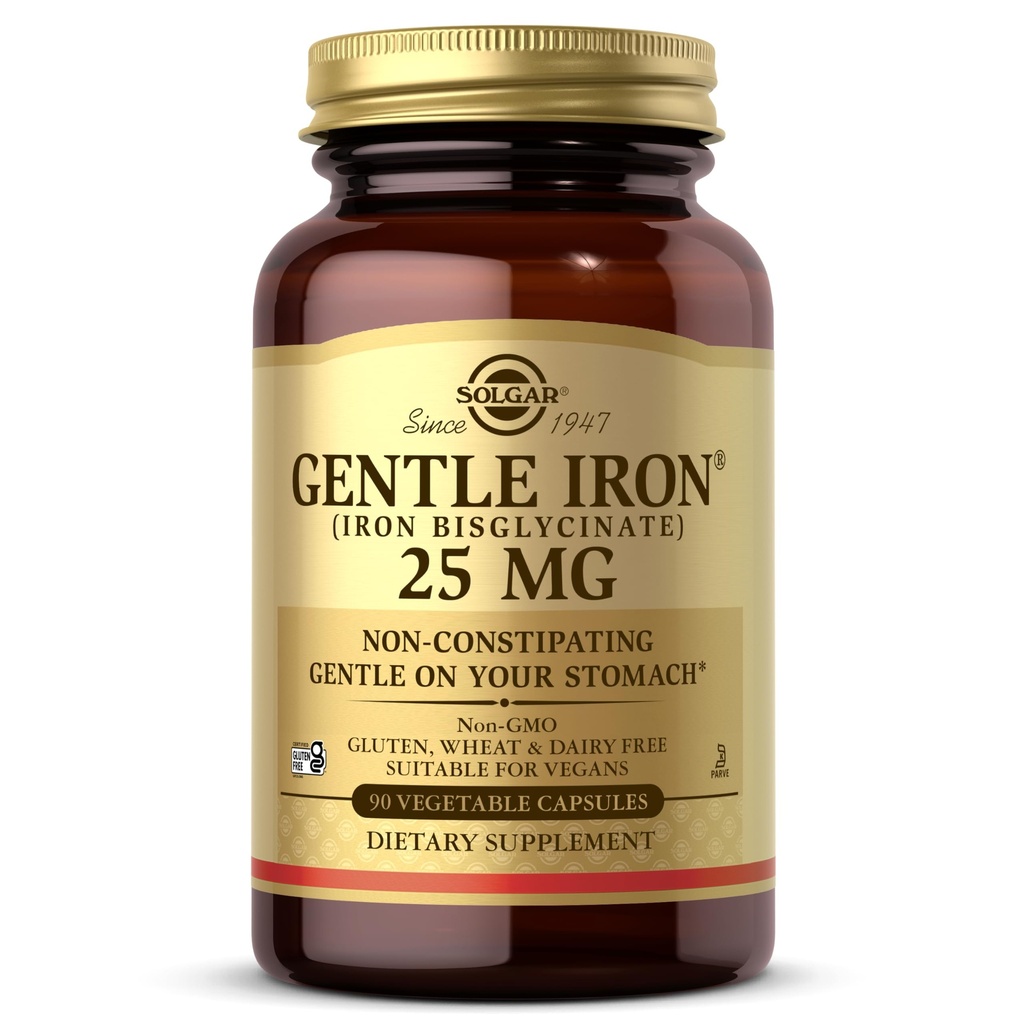 Solgar Nežno železo 25mg, 90 Zelenjavne kapsule - energija, normalna proizvodnja rdečih krvnih celic - Nežna na želodcu - Ne-GMO, Vegan, Gluten Free, Mlekarna Free, Košir - 90 Serving